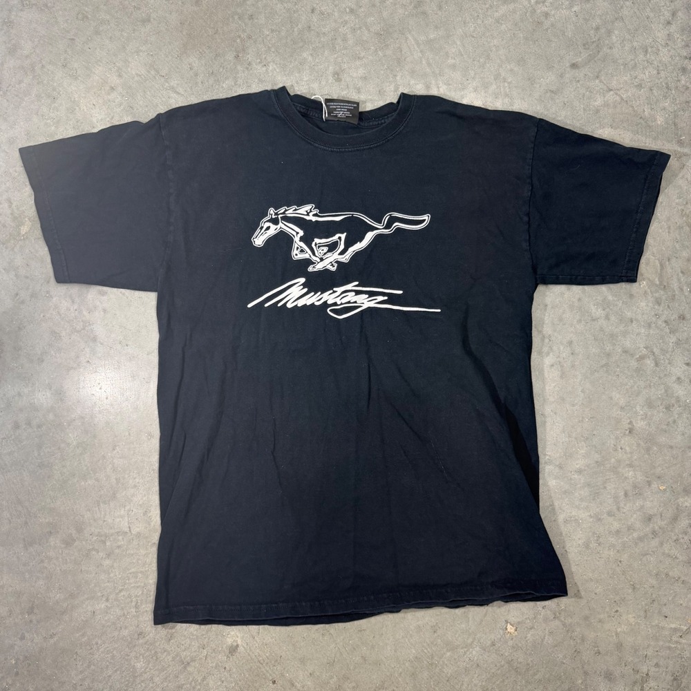 Vintage Steve & Barrys Ford Mustang Graphic T-Shirt Mens L Black Short Sleeve